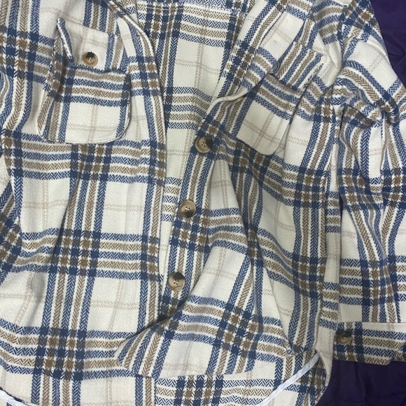 Cream and light blue plaid overcoat/jacket, from Urban Outfitters. - Picture 2 of 4